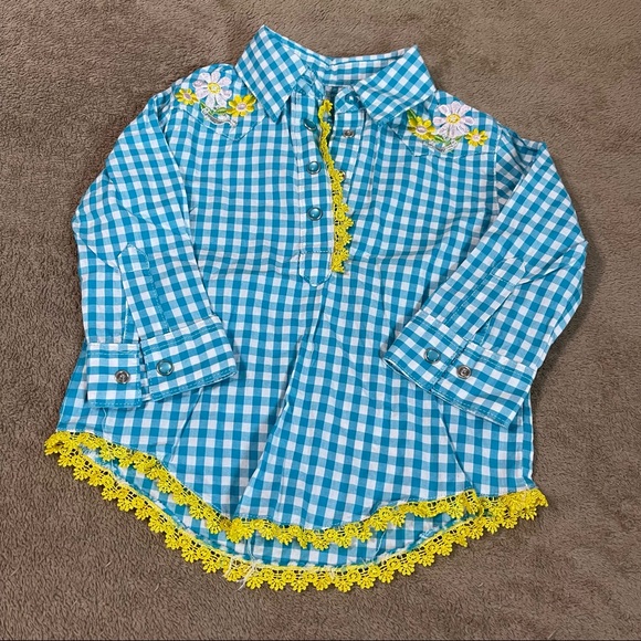 Wrangler Other - Wrangler Infant Girl Gingham Plaid Embroidered Top